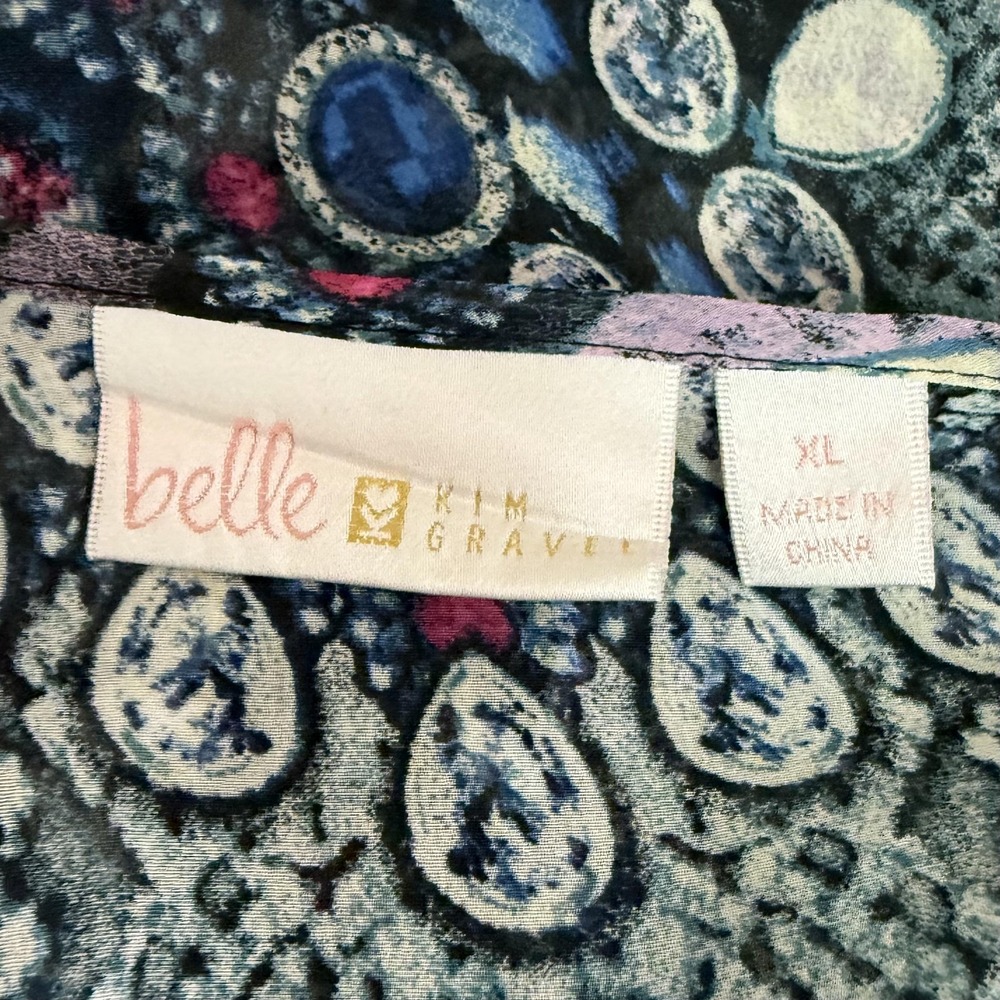 Belle Kim Gravel  Top Women's XL Boho Snakeskin Jewel Print Kimono Sheer Shirt - Picture 7 of 10